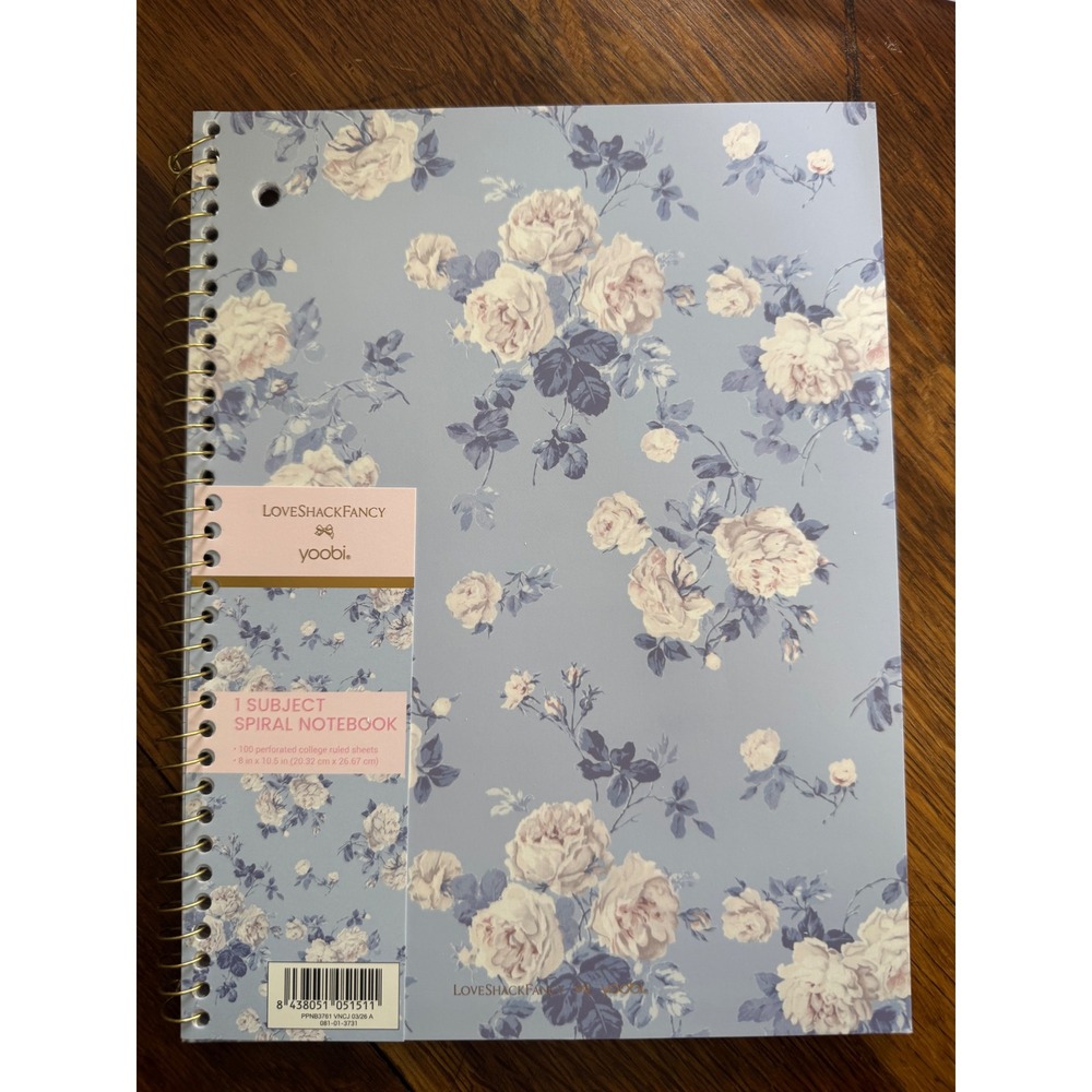 LoveShackFancy x Yoobi Floral Spiral Notebook Blue 100 Sheets College Ruled NEW